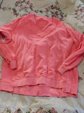 aerie Coral Pink V-Neck Pullover Sweater Small Oversized